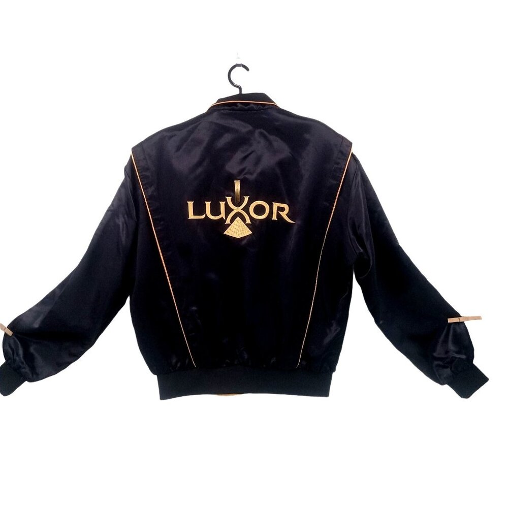 Vintage Luxor Black Gold Satin Jacket Map Collection L Bomber Las Vegas Casino